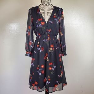 Express Floral Long Sleeve Dress Black Size Petite Small